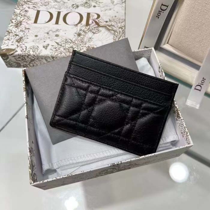 Dior Unisex CD Dior Caro Five Slot Card Holder Black Supple Cannage Calfskin