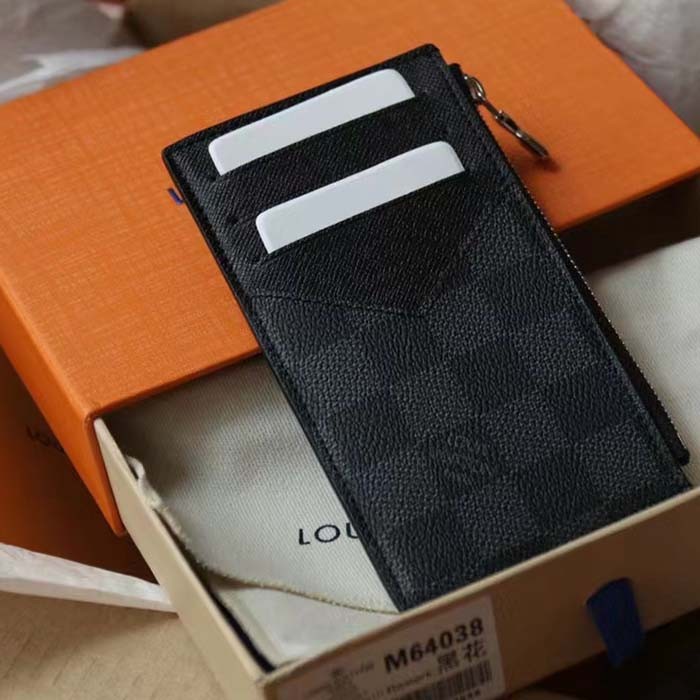 Louis Vuitton LV Unisex Coin Card Holder Damier Graphite Coated Canvas Cowhide Leather