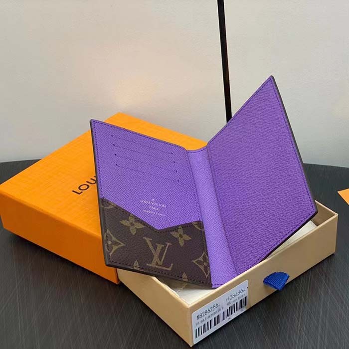 Louis Vuitton LV Unisex Passport Cover Purple Monogram Macassar Coated Canvas Cowhide Leather