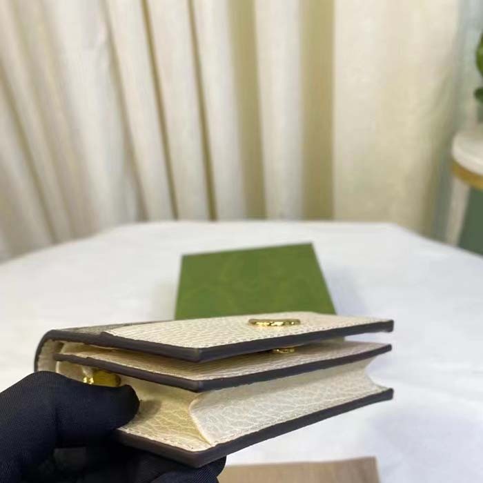 Gucci Unisex GG Marmont Card Case Wallet White Double G Beige Ebony Supreme Canvas