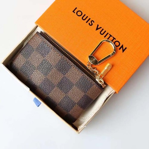Louis Vuitton LV Unisex Key Pouch Damier Ebene Coated Canvas Zip Closure