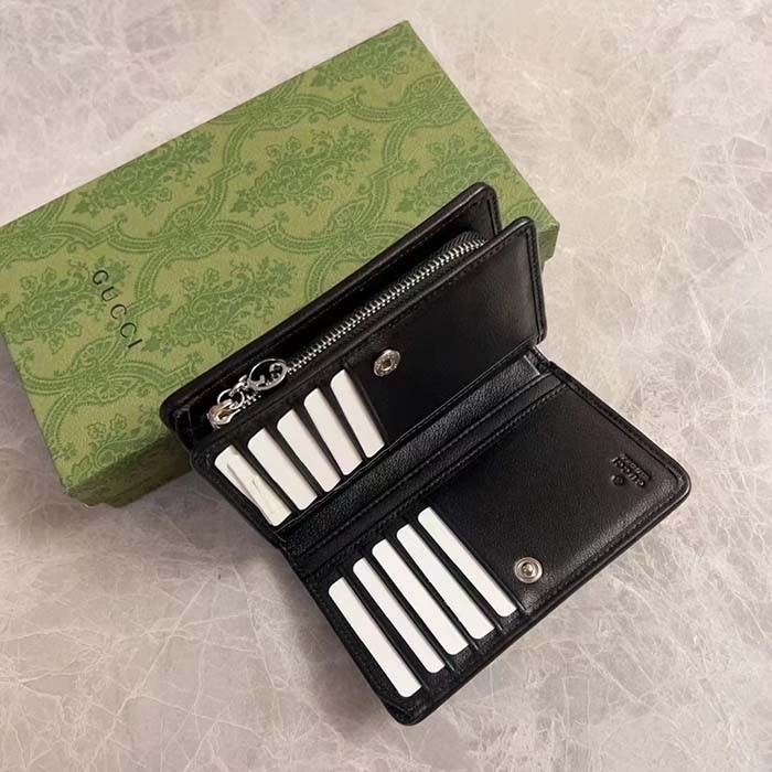 Gucci Unisex GG Gucci Blondie Wallet Black Leather Round Interlocking G Taffeta Lining Style ‎760336 AACP7 1000