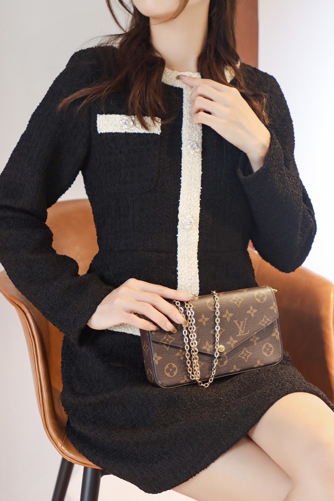 POCHETTE FELICIE BROWN & WHITE CANVAS & BROWN MONGRA