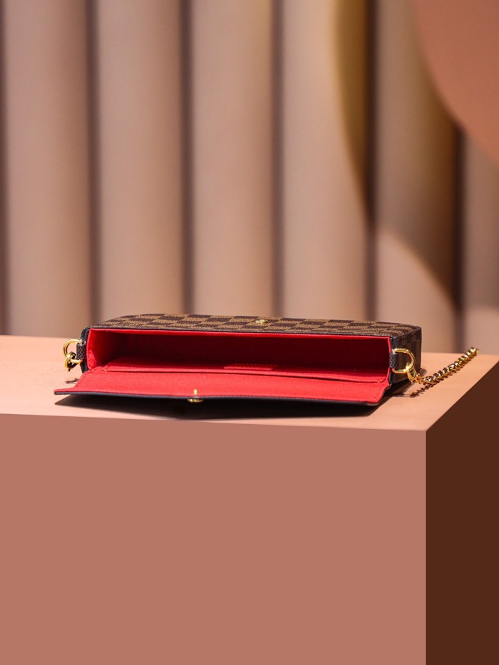 POCHETTE FELICIE BROWN & WHITE CANVAS & BROWN MONGRA