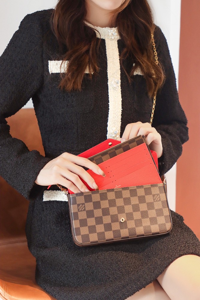 POCHETTE FELICIE BROWN & WHITE CANVAS & BROWN MONGRA