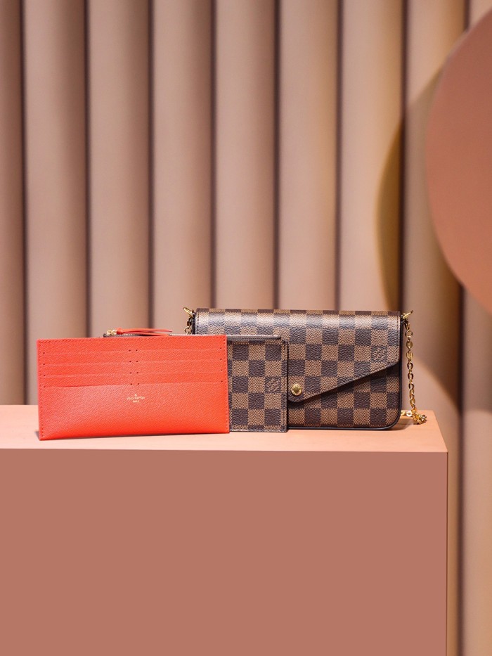 POCHETTE FELICIE BROWN & WHITE CANVAS & BROWN MONGRA