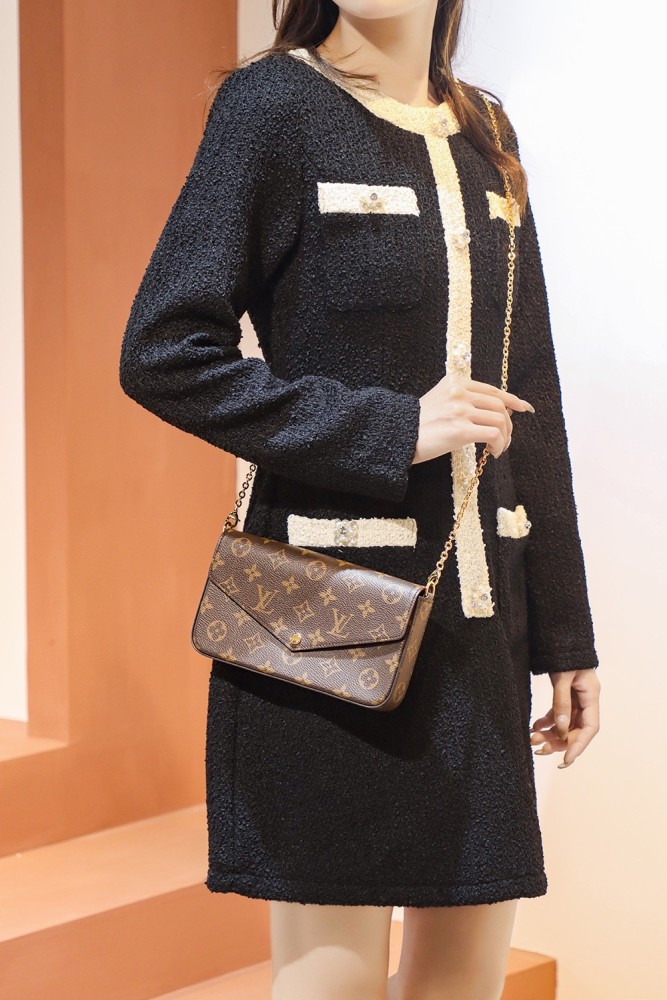 POCHETTE FELICIE BROWN & WHITE CANVAS & BROWN MONGRA