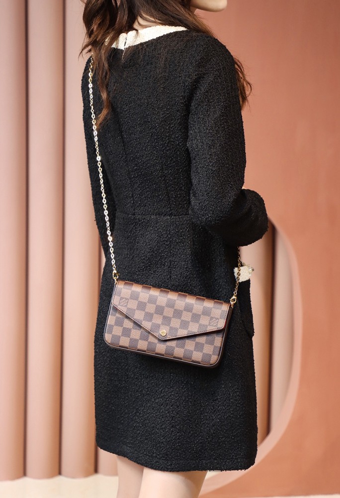 POCHETTE FELICIE BROWN & WHITE CANVAS & BROWN MONGRA