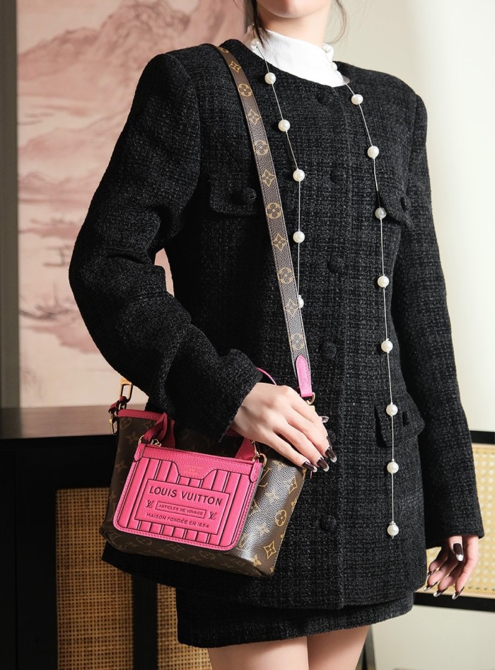 NEVERFULL BANDOULIERE INSIDE OUT BB - BLACK & Rose & DARK FANGO