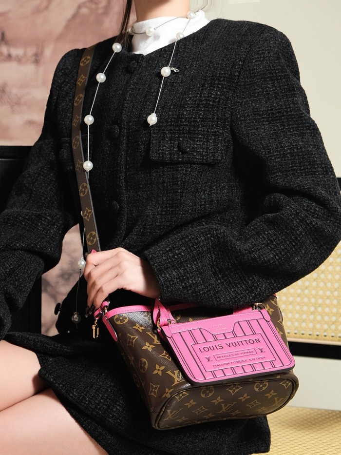 NEVERFULL BANDOULIERE INSIDE OUT BB - BLACK & Rose & DARK FANGO