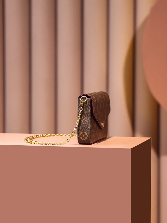 POCHETTE FELICIE BROWN & WHITE CANVAS & BROWN MONGRA