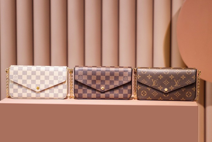 POCHETTE FELICIE BROWN & WHITE CANVAS & BROWN MONGRA