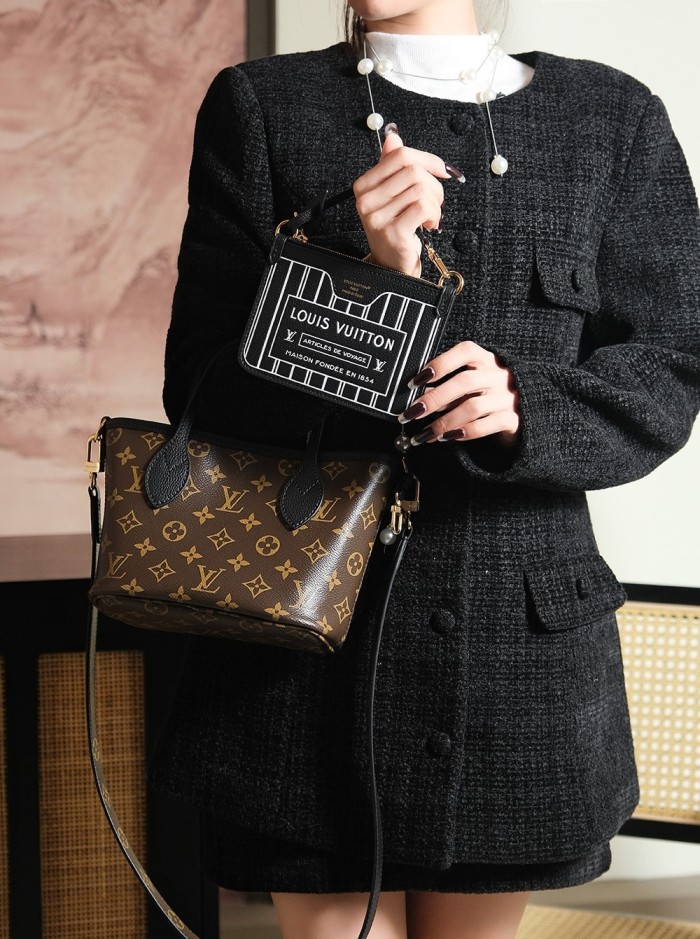 NEVERFULL BANDOULIERE INSIDE OUT BB - BLACK & Rose & DARK FANGO