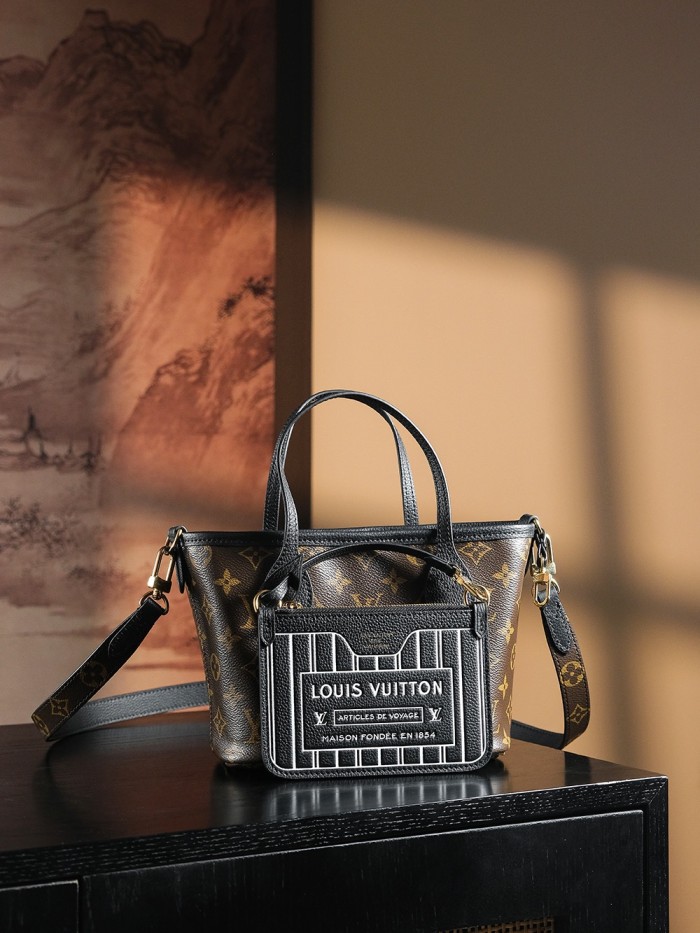 NEVERFULL BANDOULIERE INSIDE OUT BB - BLACK & Rose & DARK FANGO