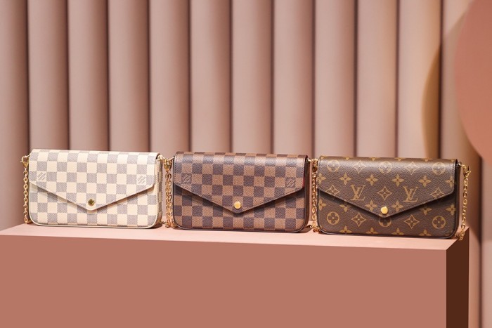 POCHETTE FELICIE BROWN & WHITE CANVAS & BROWN MONGRA