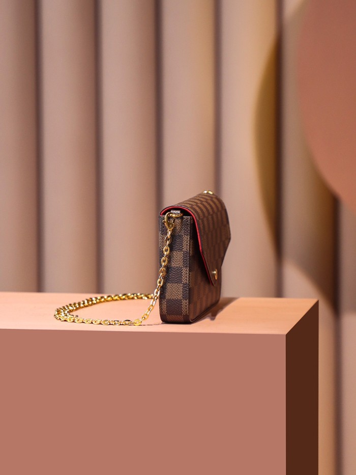 POCHETTE FELICIE BROWN & WHITE CANVAS & BROWN MONGRA