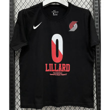 T187 Trail Blazers LILLARD #0 Black High Quality Casual T-Shirt