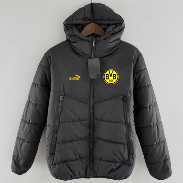 24-25 Dortmund Black Hooded Cotton Coat #棉衣