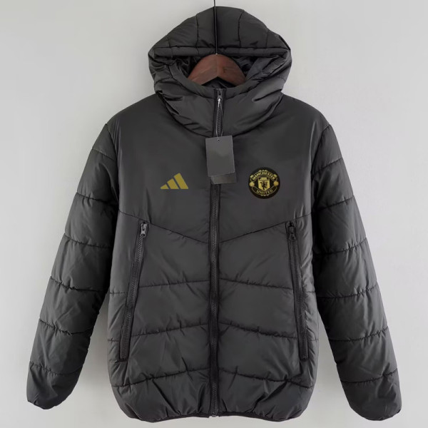 24-25 Man Utd Black Hooded Cotton Coat #棉衣