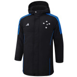 24-25 Cruzeiro Black Hooded Windbreaker Fabric Cotton Coat #G215