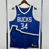 24-25 BUCKS ANTETOKOUNMPO #34 Blue City Edition Top Quality Hot Pressing NBA Jersey(V领)