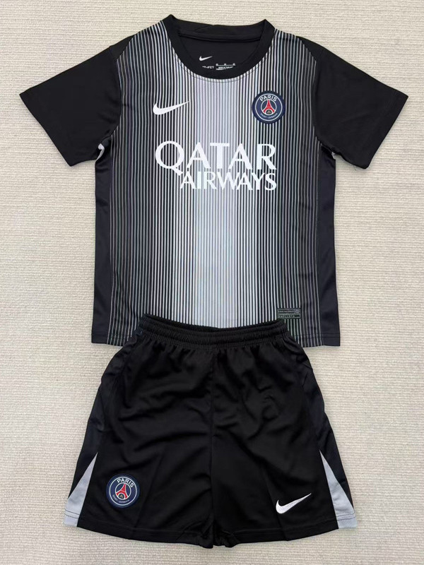 25-26 PSG Black GoalKeeper Kids Soccer Jersey