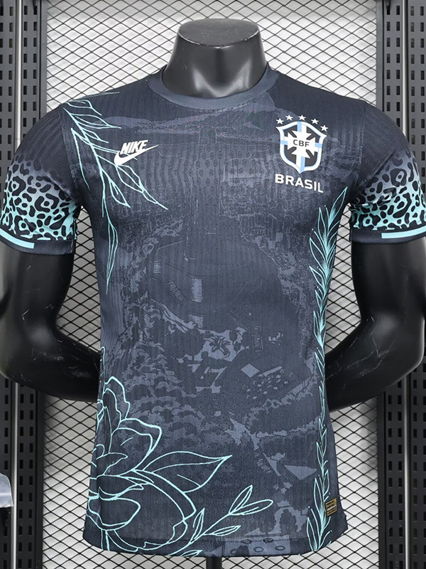 24-25 Brazil Black Special Edition Player Version Soccer Jersey 绿花边