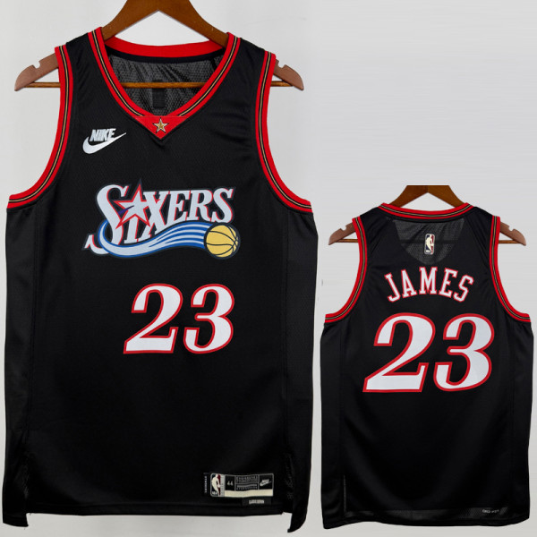 25-26 76ERS JAMES #23 Black Retro Top Quality Hot Pressing NBA Jersey (V领)