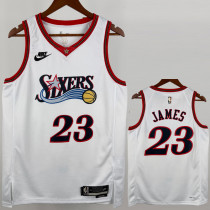 25-26 76ERS JAMES #23 White Retro Top Quality Hot Pressing NBA Jersey (V领)