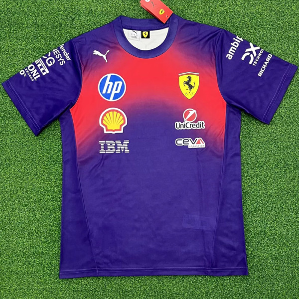 2026 Ferrari Red Blue T-Shirts Racing Suit (Football Jersey Size)(圆领)