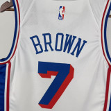 76ERS BROWN #7 White Top Quality Hot Pressing NBA Jersey (V领)