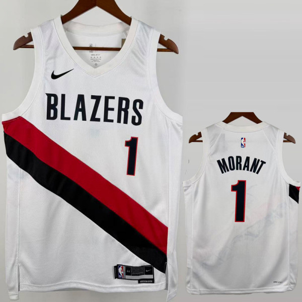 25-26 Trail Blazers MORANT #1 White Top Quality Hot Pressing NBA Jersey (V领)