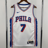 76ERS BROWN #7 White Top Quality Hot Pressing NBA Jersey (V领)