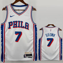 76ERS BROWN #7 White Top Quality Hot Pressing NBA Jersey (V领)