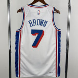76ERS BROWN #7 White Top Quality Hot Pressing NBA Jersey (V领)