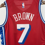 22-23 76ERS BROWN #7 Red Top Quality Hot Pressing NBA Jersey (Trapeze Edition) 飞人版