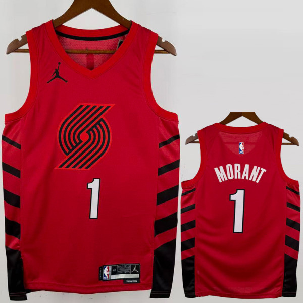22-23 Trail Blazers MORANT #1 Red Top Quality Hot Pressing NBA Jersey (Trapeze Edition)飞人版