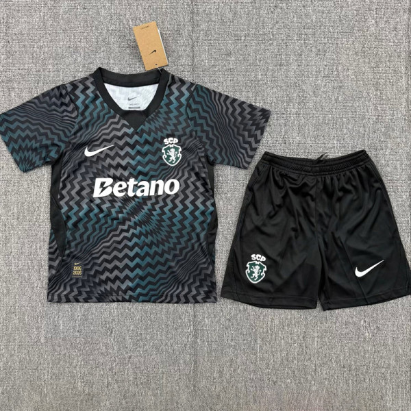 26-27 Sporting Lisbon Black Goalkeeper Kids Soccer Jersey