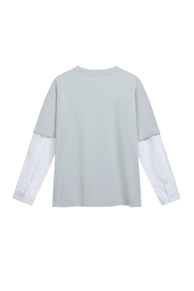 25 New style 1.1 High-quality fake two-piece LOGO printed long-sleeved T-shirt