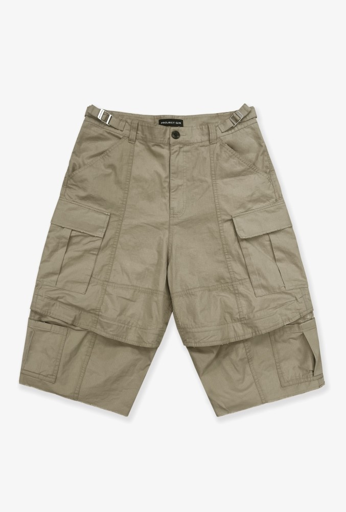 PROJECT G/R Deconstructed zipper spliced workwear Seven-inch shorts