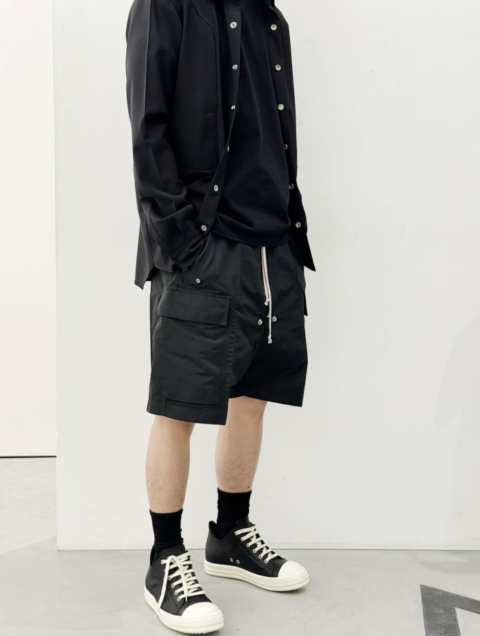 Ro-style nylon multi-pocket workwear drawstring shorts