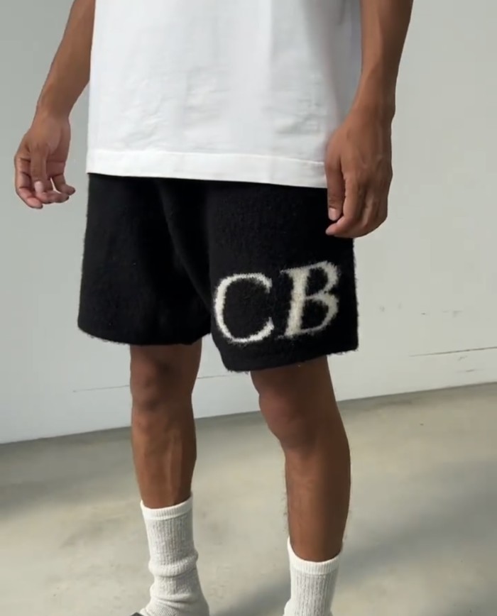 Jacquard wool drawstring shorts with C and B letter logos