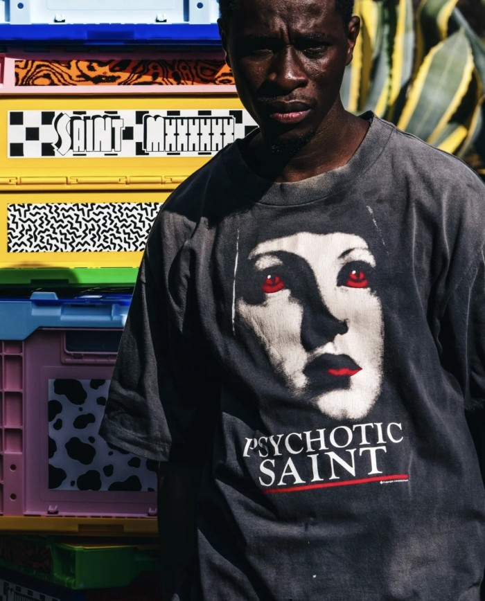 SAINT Mxxxxxx Red-Eyed Face vintage Short-sleeved T-shirt