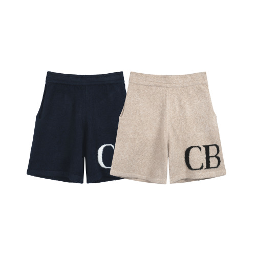 Jacquard wool drawstring shorts with C and B letter logos