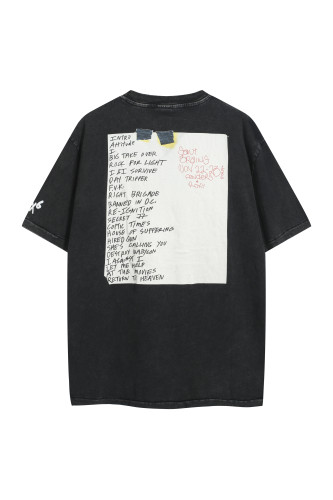 SAINT Mxxxxxx Slogan Print vintage Distressed short-sleeved T-shirt