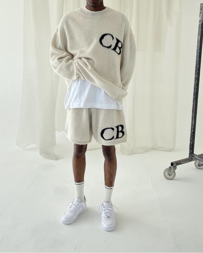 Jacquard wool drawstring shorts with C and B letter logos