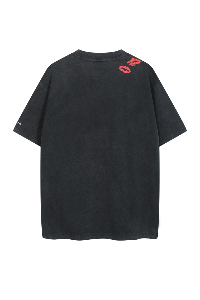 PROJECT G/R slogan lip print logo distressed short-sleeved T-shirt