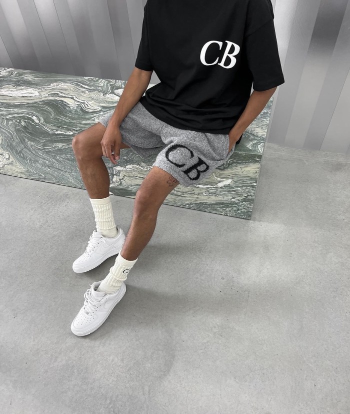 Jacquard wool drawstring shorts with C and B letter logos