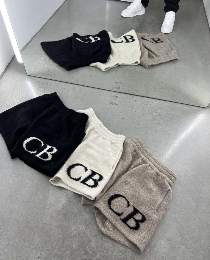 Jacquard wool drawstring shorts with C and B letter logos