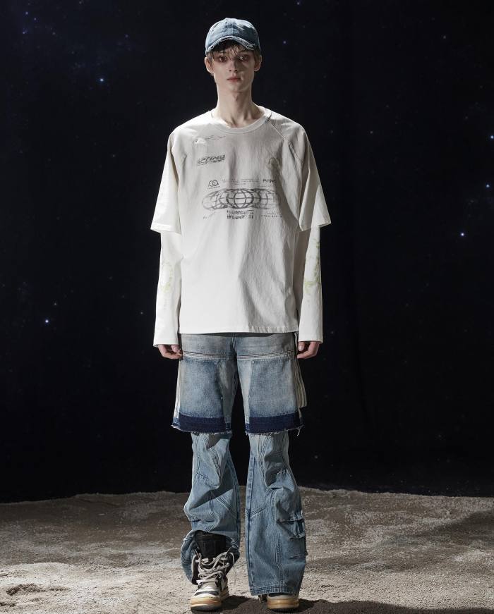 2025 New 1: 1 high quality version printing Logo T-shirt long sleeve fake two pieces